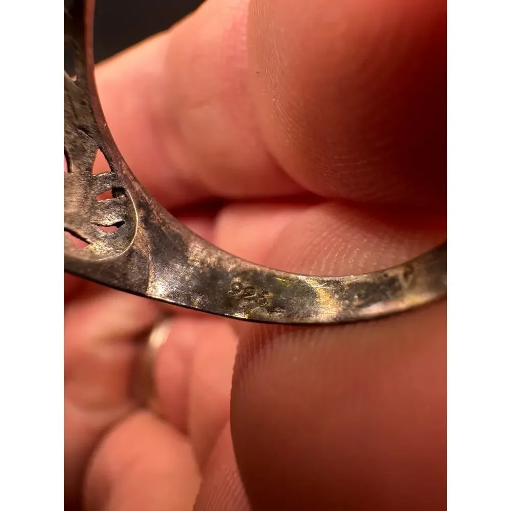 Vintage 925 Sterling Silver Signed Labradorite Statement Filigree Ring Sz 9
